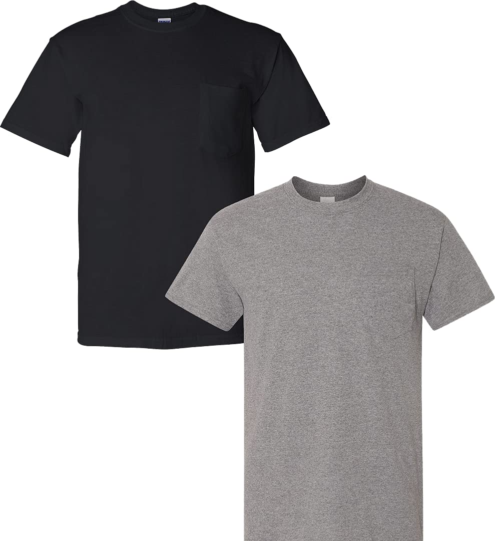 GildanMen's DryBlend Workwear T-Shirts with Pocket, 2-Pack Black/Graphite