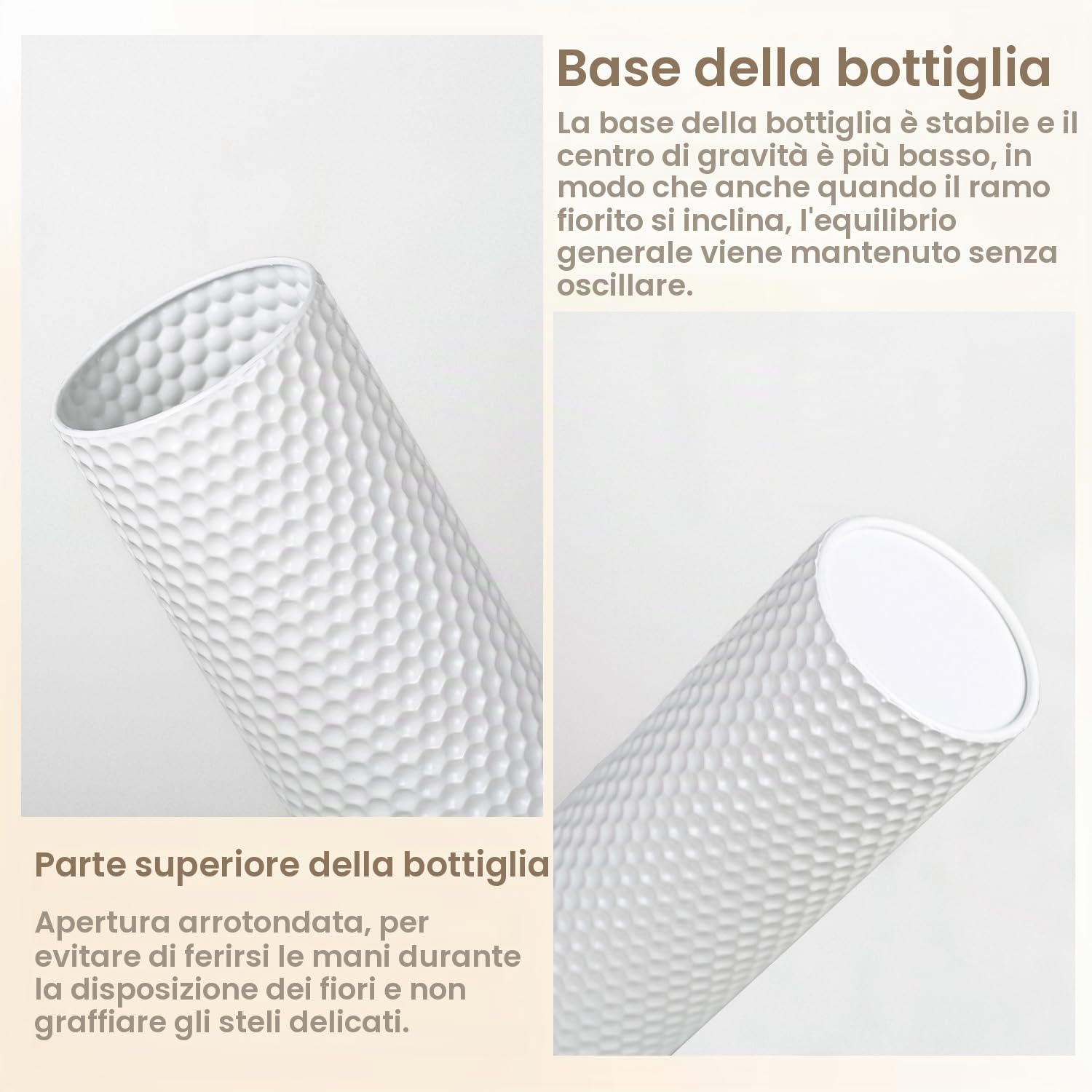 Dnnnii Set di 3 vasi cilindrici alti in metallo bianco, moderna struttura a nido d'ape, grandi vasi per soggiorno (altezza fino a 70 cm, decorazione della stanza)