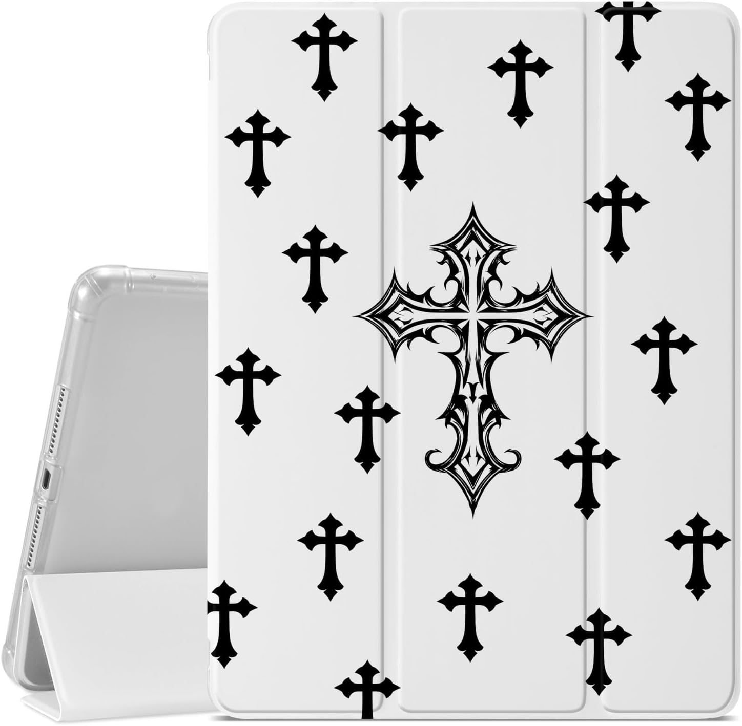 Dark Gothic Case for iPad (A16) 11th Gen 2025 11-inch/10th Gen 2022 10.9 inch,Y2k Black Cross Protective Case,Pencil Holder & Clear Soft TPU Back & Trifold Stand Cover for Women