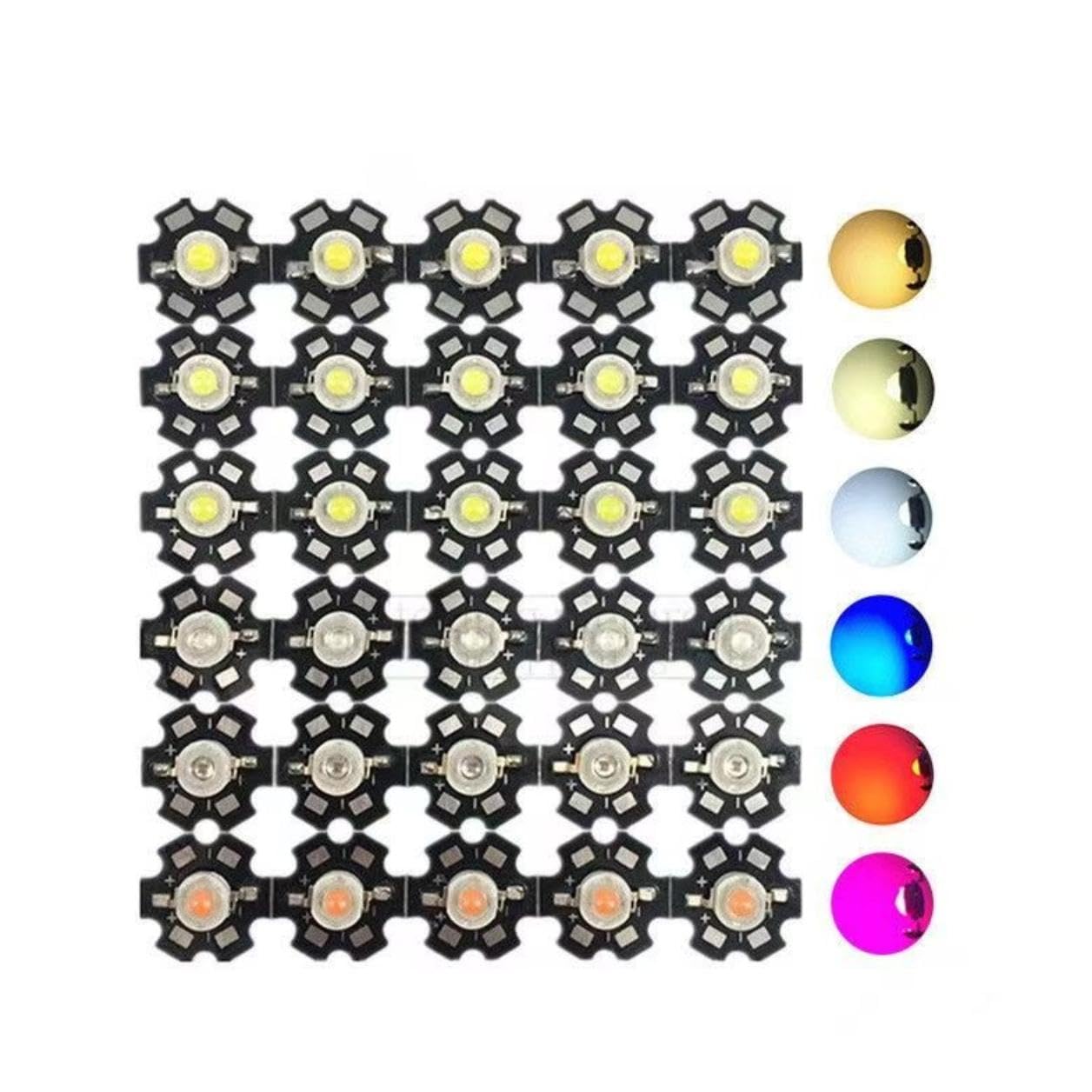 Emettitori LED da 30 pezzi 1W/3W/5W con PCB in alluminio-Lampadine fai-da-te per torce,riflettori e luci a soffitto (1W/luce verde 520NM)