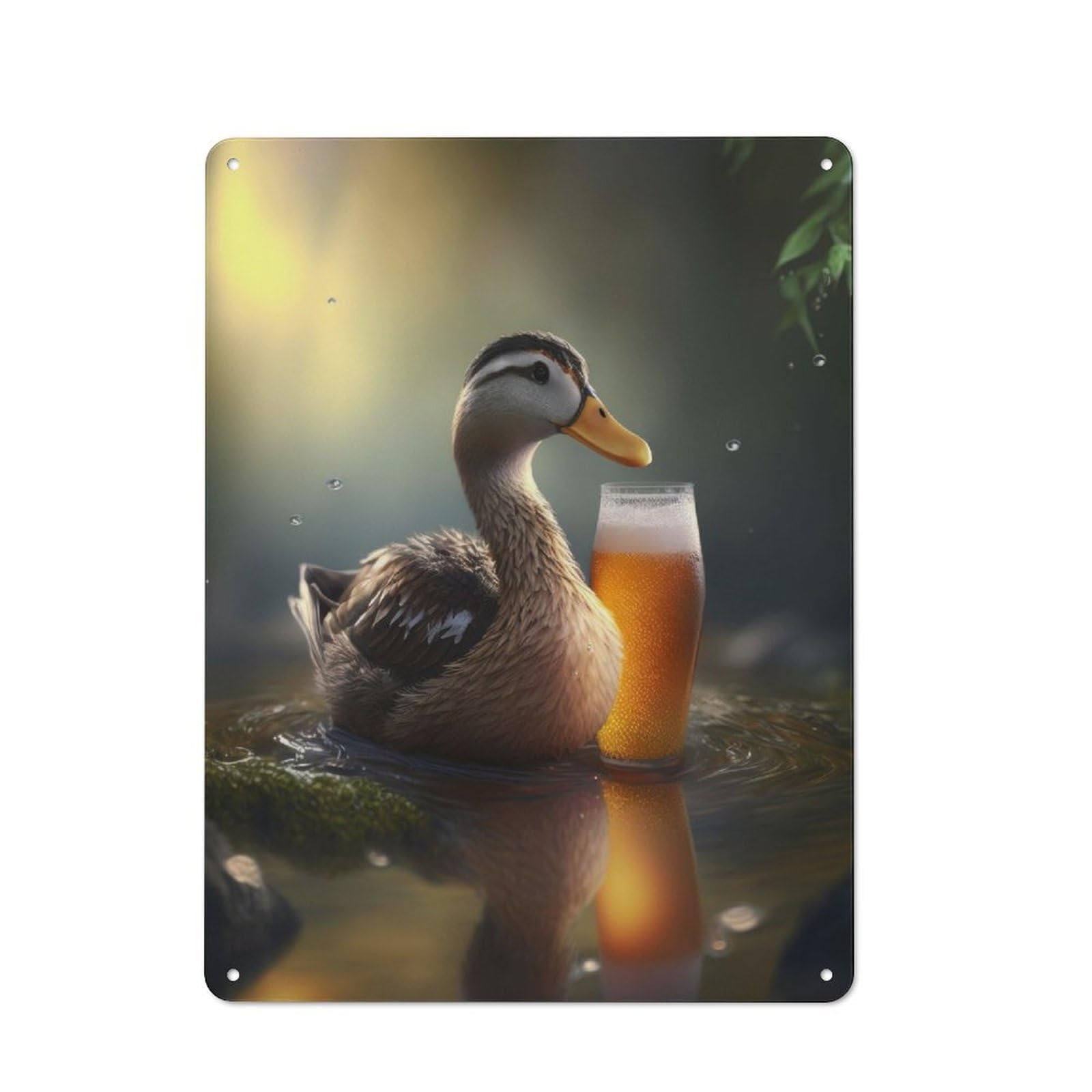 Decorative Metal Plaque with Duck Beer Design 40x30cm, Modern Retro Studio Wall Art for Workspace, Cafe, Hallway Or Garage