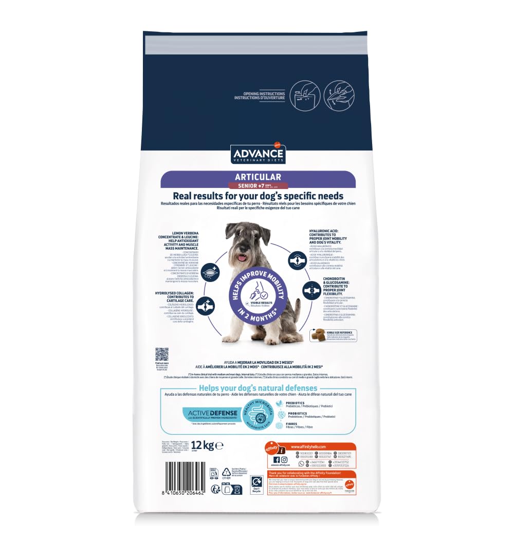 ADVANCE Cane ARTICULAR SENIOR 12kg gusto Pollo | alimento secco completo per cani anziani, per il supporto delle articolazioni, 1 confezione da 12kg.