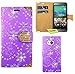 Produktbild HTC One M8 / M8s Handy Tasche, FoneExpert® Bling Luxus Diamant Hülle Wallet Case Cover Hüllen Etui Ledertasche Premium Lederhülle Schutzhülle für HTC One M8 / M8s (Lila)