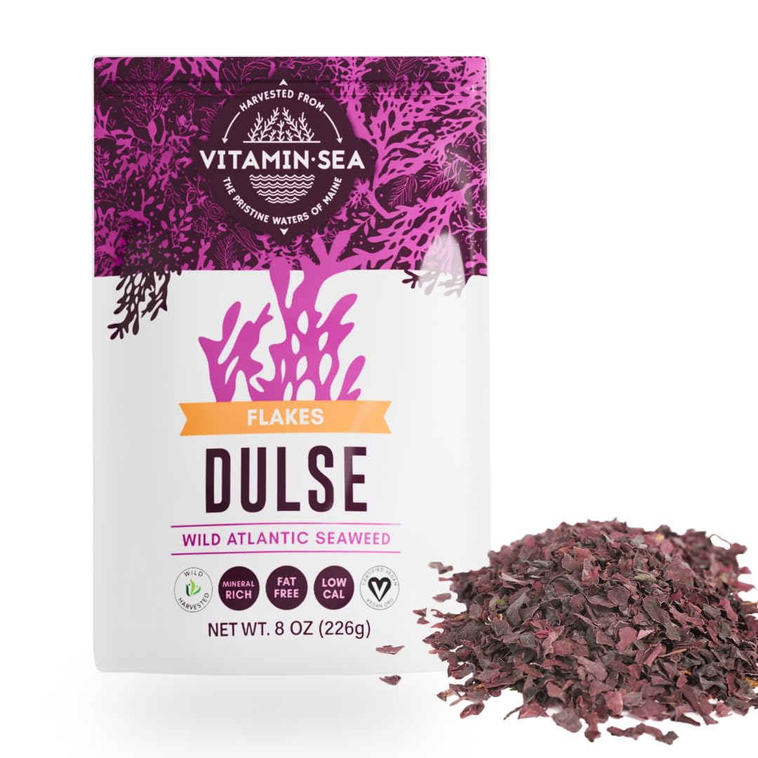 VITAMINSEA Dulse Dried Seaweed | Wild North Atlantic Seaweed for Snacking, Seasoning, Soups & Salads | Rich in Vitamins, Minerals & Antioxidants Perfect for Thyroid Support | Flakes (8 oz)