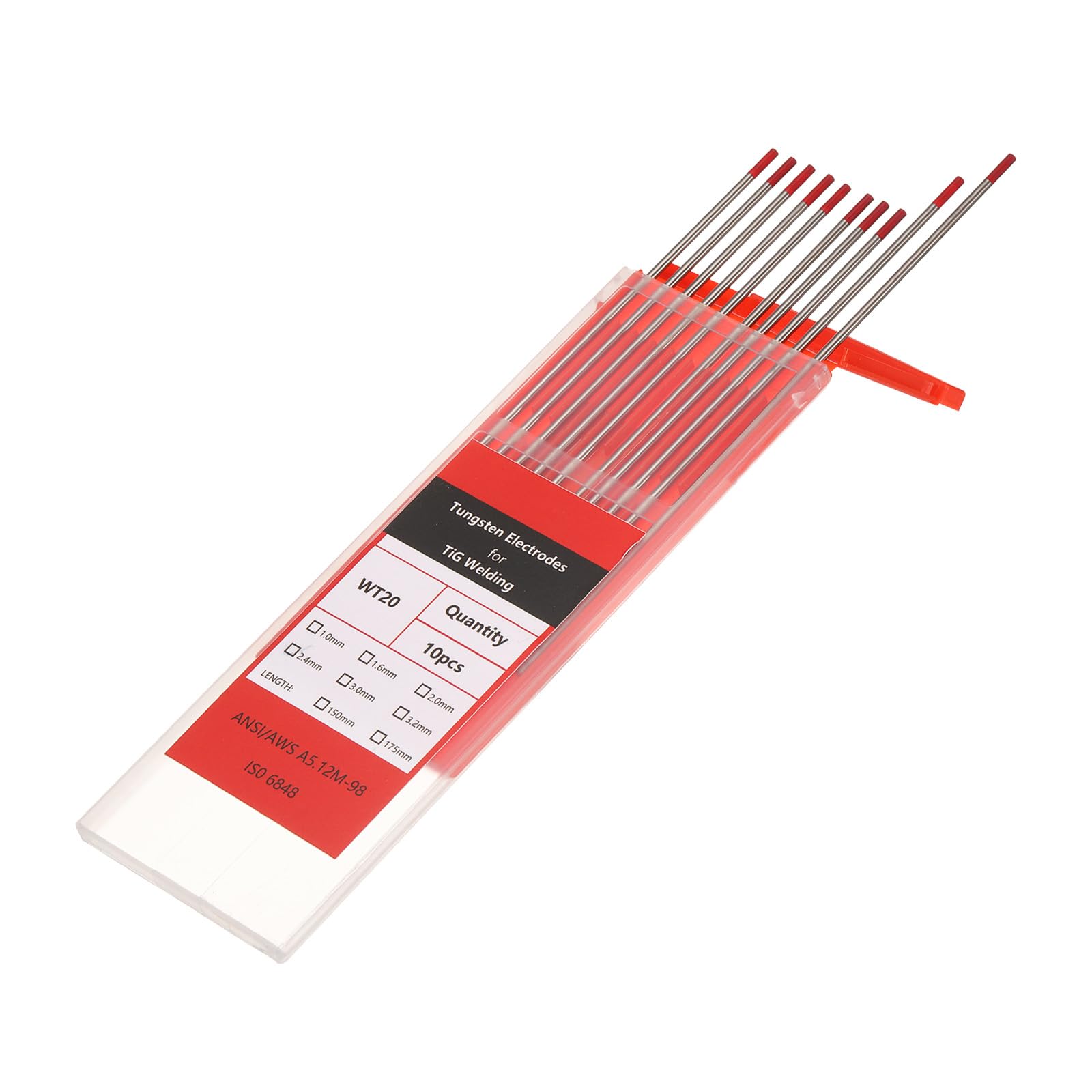 QUARKZMAN 10 Piezas De Electrodos De Tungsteno Para Soldadura TIG 3/32" X 7" 1.8-2.2% Para Soldadura De Acero Inoxidable, Soldadura De Aleaciones Y Magnesio Manufacturera, Rojo WT20