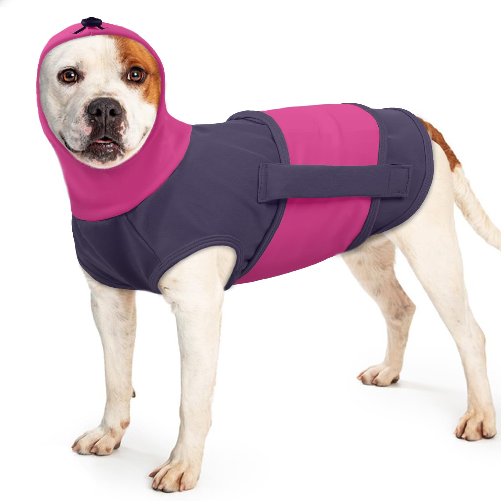 Cappotto Calmante per Cani con Cappuccio, Copri Orecchie 2 In 1 Giacca Ansiolitica Regolabile Paraorecchie Cani Maglia Protezioni Orecchie(Viola, L)