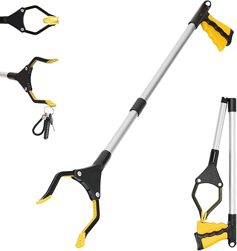 Grabber GrabRunner Reacher Plegable Registrado por la FDA de 32" con punta magnética fuerte (amarillo)