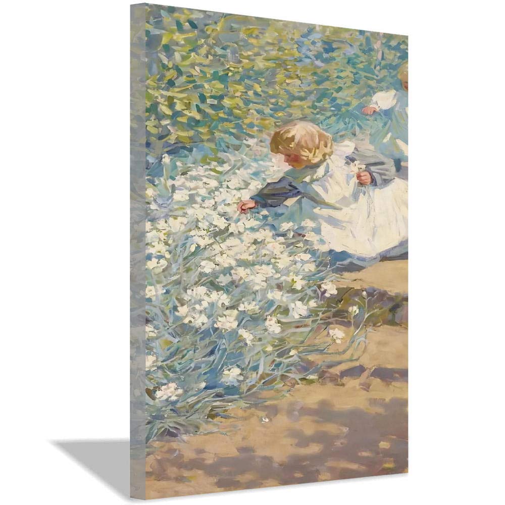 Amazon.co.jp: 花を摘む少女壁アートキャンバス絵画ポスターとプリント