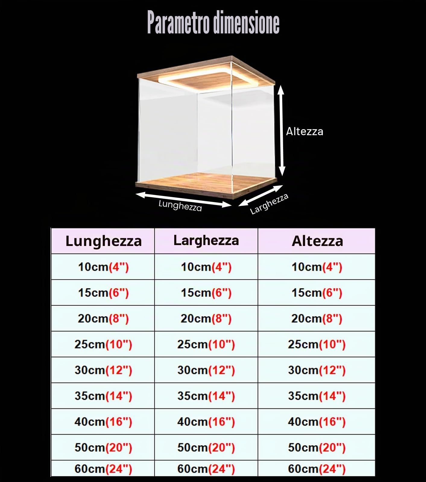 CMYUN Teca Plexiglass Vetrina in Acrilico Trasparente con Luce LED, Contenitore Antipolvere per Oggetti da Collezione/Action Figure, Perfetta Protezione per Vetrina da Banco(25x25x25cm/10 x10 x10)