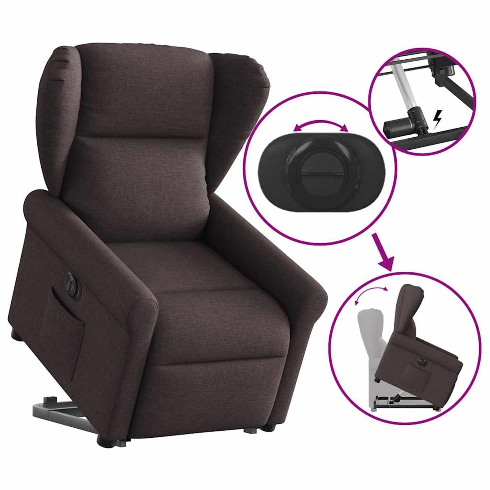 Gecheer Relaxsessel mit Aufstehhilfe Elektrisch Dunkelbraun Stoff Relaxsessel Fernsehsessel Lesesessel für Wohnzimmer Schlafzimmer Leseecke Gästezimmer