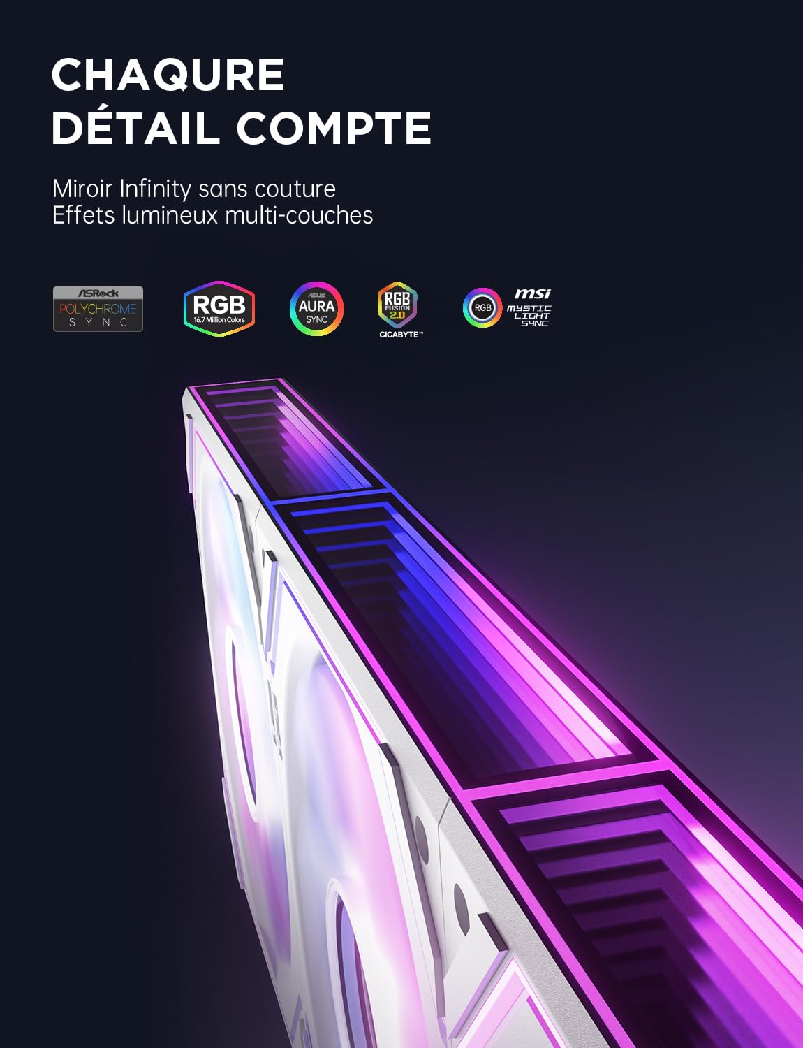 AsiaHorse DAWN Pro ARGB Daisy Chain [Infinity Mirror] [HDB] Ventilateur de PC, inversé, 120 mm, 71 CFM/1850 RPM/2,6 mmH2O 4 broches PWN & 5 V 3 broches ARGB, pour Asus Aura, ASRock (lot de 3)
