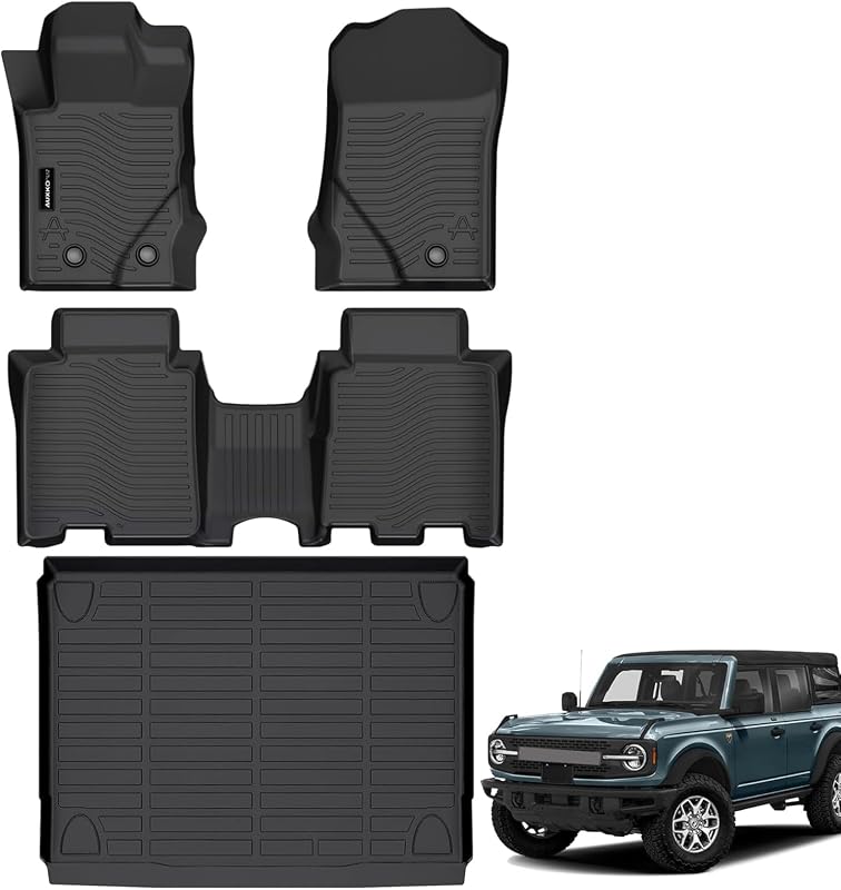 Tapetes automotivos de borracha TPE com borda alta AUXKO para Ford Bronco 4 portas 2021–2026, não Sport, pretos, kit com 4 peças
