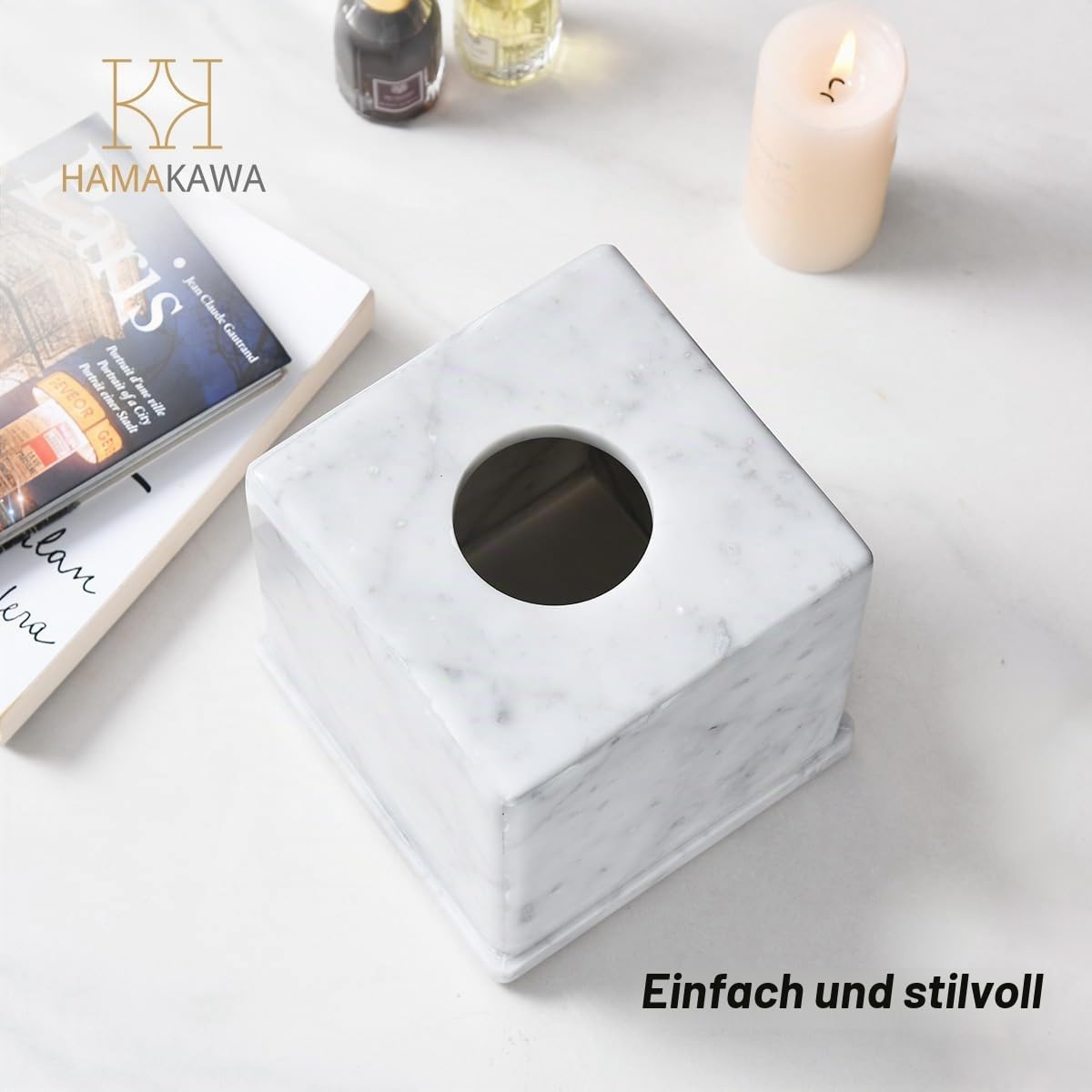 Kosmetiktuchbox Marmor, Kosmetiktücher Box Naturstein, Carrara Weiß Tissue Box Quadratisch 15x15x14,5 cm