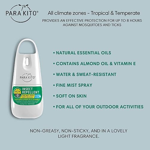 PARAKITO - Aerosol para mosquitos, garrapatas e insectos, sin DEET, aceite esencial de citronela, resistente al agua y al sudor, protección contra