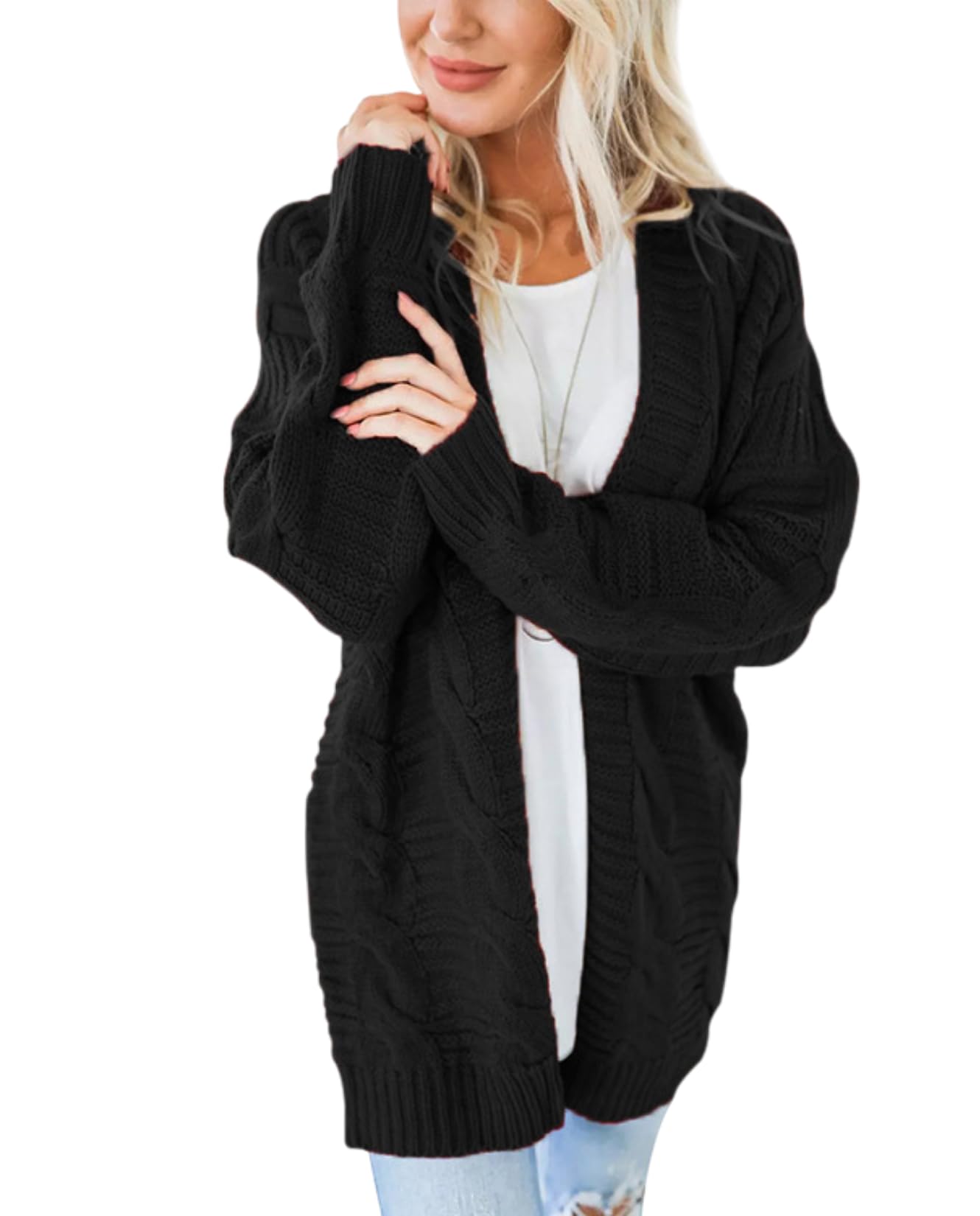 LIZALIG Womens Open Front Cardigan Oversized Cable Knit Long Sweater Loose Fit Casual Outwear for Fall