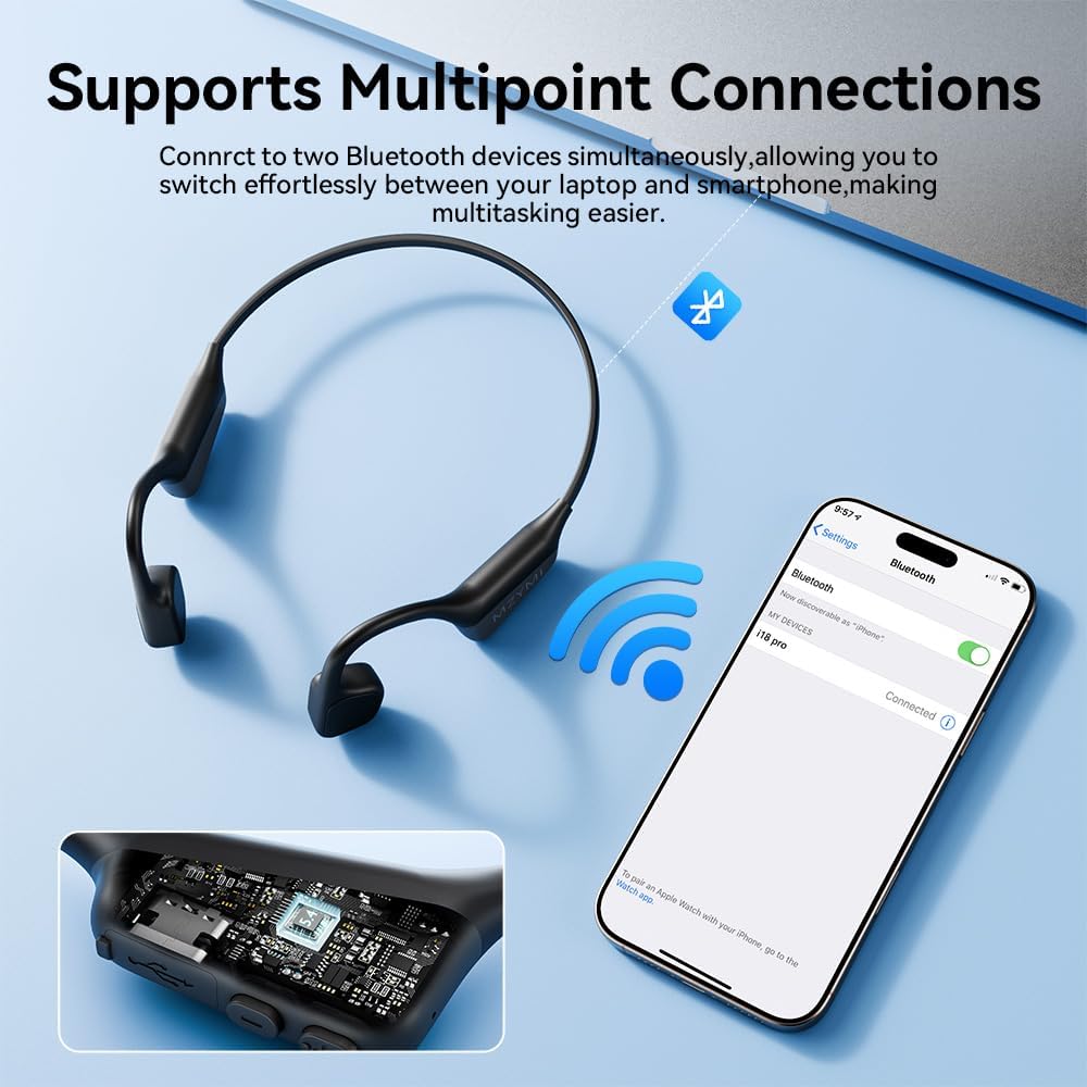 Bone Conduction Headphones, Wireless Bluetooth 5.4 Open Ear Headphones,with Mic,15H Playtime,IPX6 Waterproof Sports Headset,for Running,Cycling,Workouts, Outdoor Sports (Black) - Image 4