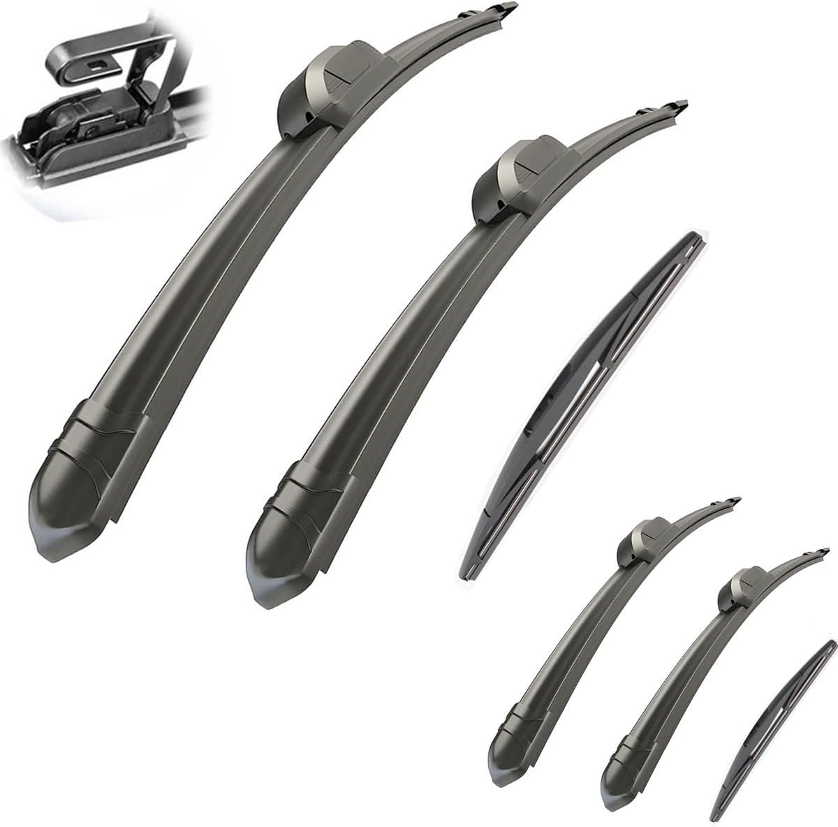 Car Wiper Compatible with Mitsubishi Outlander 2007-2012 Car Front Rear Wiper Blades Soft Rubber Windscreen Wipers Auto Windshield 24"21"12" 2010 2011 (Color : 6 wipers)