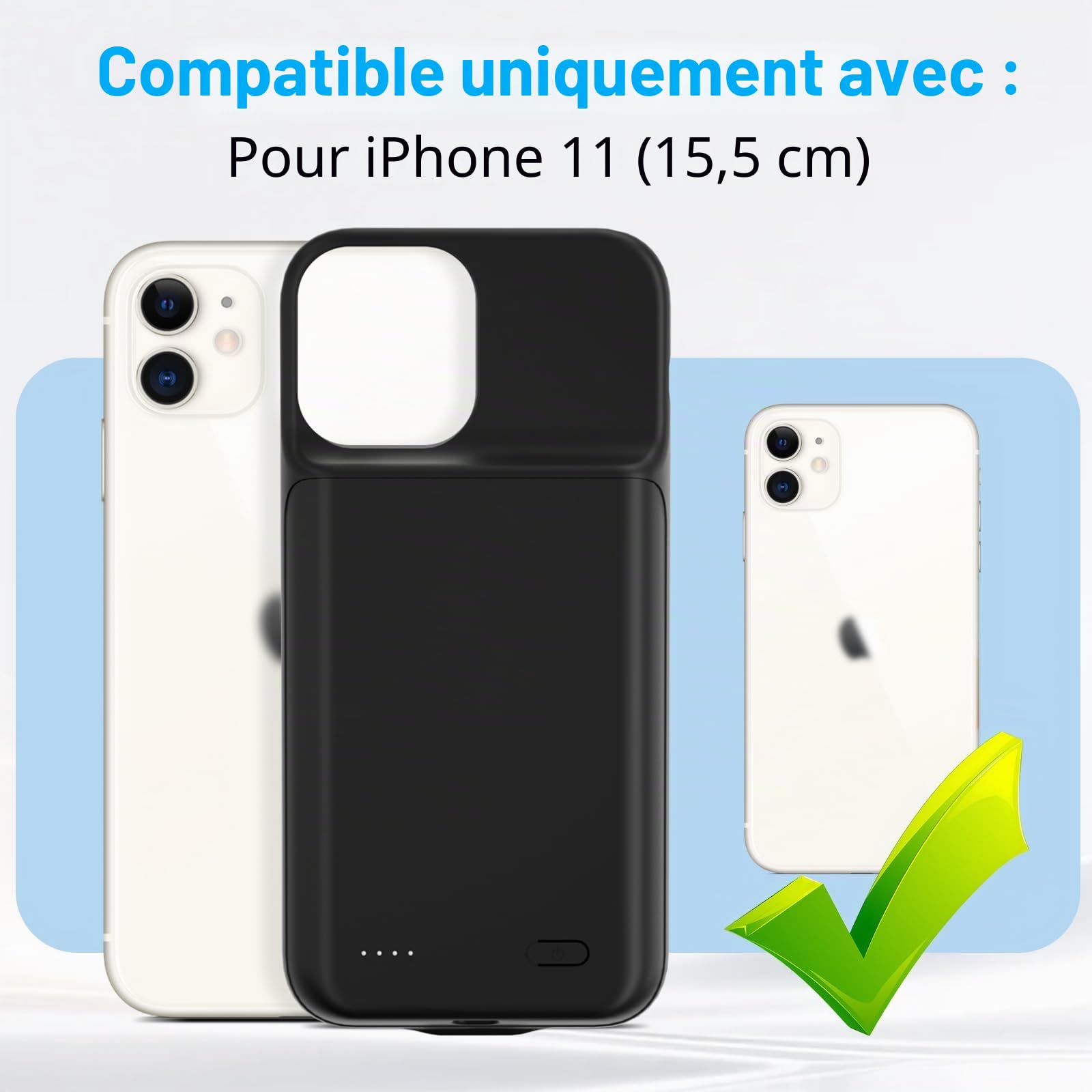 Coque de Protection pour iPhone 11 (6,1"), 8500 mAh, Chargeur Portable Ultra Fin, Batterie Étendue, Chargeur de Téléphone et Coque de Protection avec Fonction de Charge pour iPhone 11, Noir