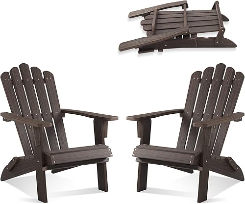 Silla Adirondack plegable, juego de 2 sillas Adirondack de HDPE, sillas de césped resistentes a todo tipo de clima, sillas de patio para jardín,