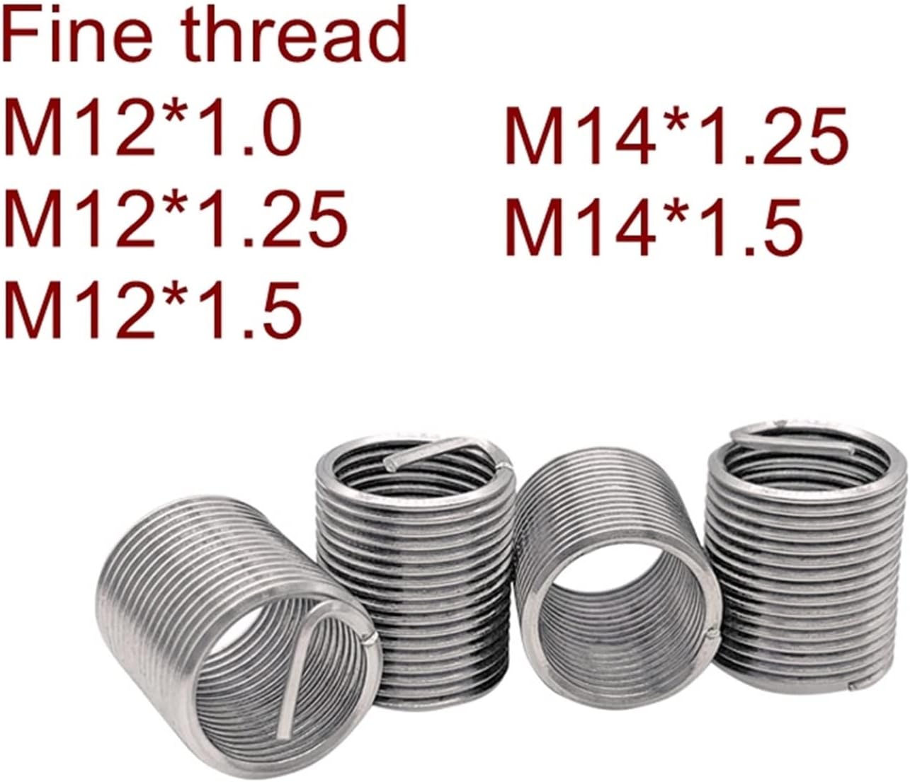 YANGQI yaoqijie Fine Thread Wire Thread Insert M12*1.0 M12*1.25 M12*1.5 M14*1.25 M14*1.5 Stainless Steel Screw Bushing Thread Repair DIN8140 Lasting (Size : M12x1.0x2D(20pcs))