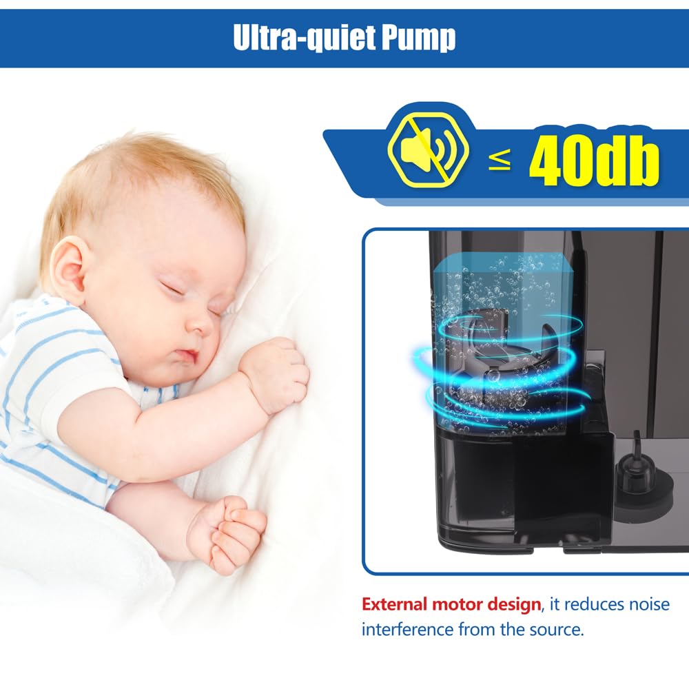 HOB Slim - Filtro de acuario para tanque de hasta 5 galones, ultra silencioso, filtro de alimentación de flujo ajustable, adecuado para agua salada y agua dulce, 42 GPH, 3 W