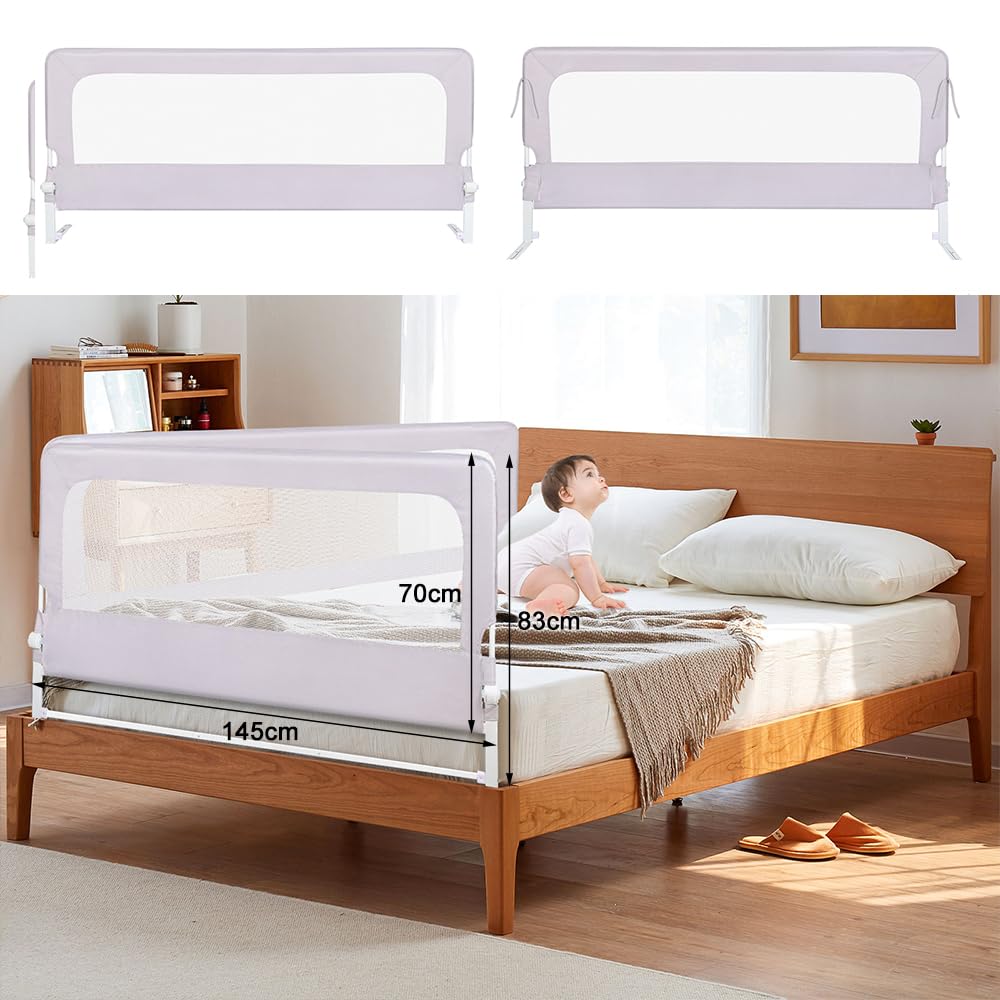 OHMG 150 cm Guardrail del letto,Barriera di sicurezza per bambini,Barriera di sicurezza letto regolabile in altezza Barriera del letto verticale sollevamento,Barriera di sicurezza anti-caduta