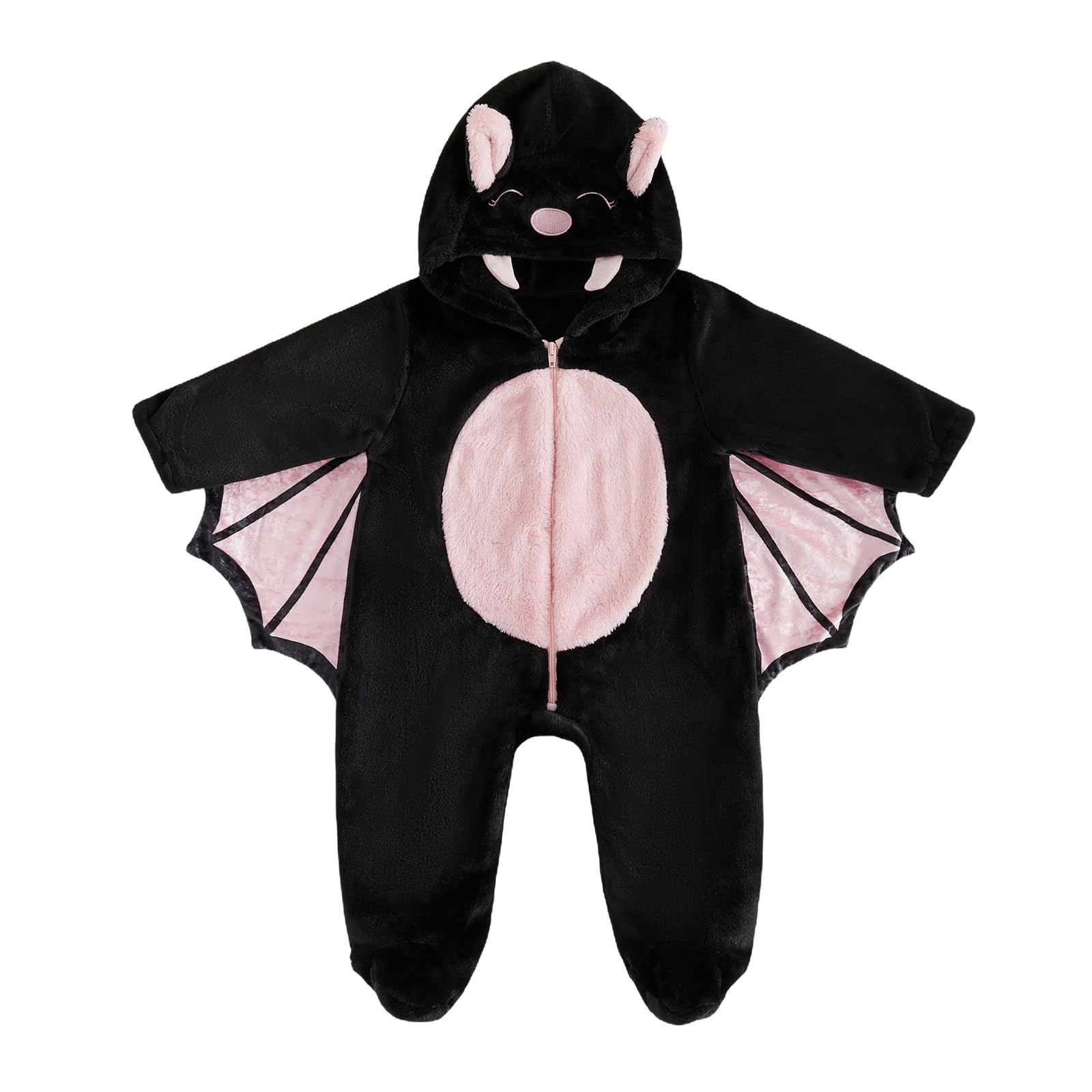Xeadoffubio Baby Halloween Bat Romper Zip Up Long Sleeve Hooded Animal Warm Jumpsuit (Black Bat, 0-1 Month) — image 1