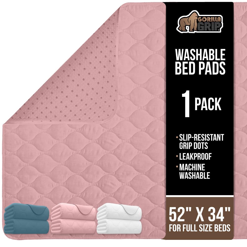 GORILLA GRIP Washable Waterproof Reusable Bed Pads High Absorption Incontinence Bed Pads Anti Leak Proof for Toddlers 52x34 Inch Anti Slip Protector for Bedwetting Adults