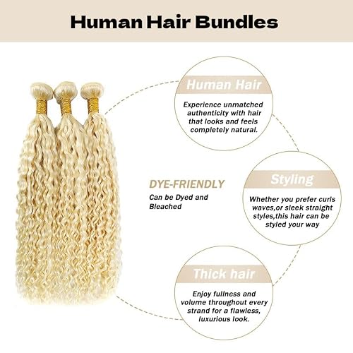 KODRHAR Blonde Deep Wave Human Hair Bundles 22 24 26 Inch Virgin Color 613 Bundles Human Hair Extensions 12A Quick Weave Human Hair Bundles Double Weft — view 2