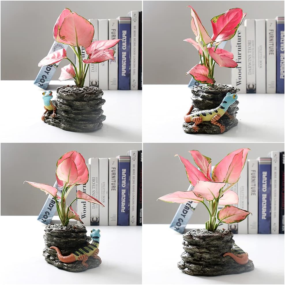 Cabilock Artificial Succulents Mini Pots Lizard Rockery Flower Pot for Decorative Resin Plants