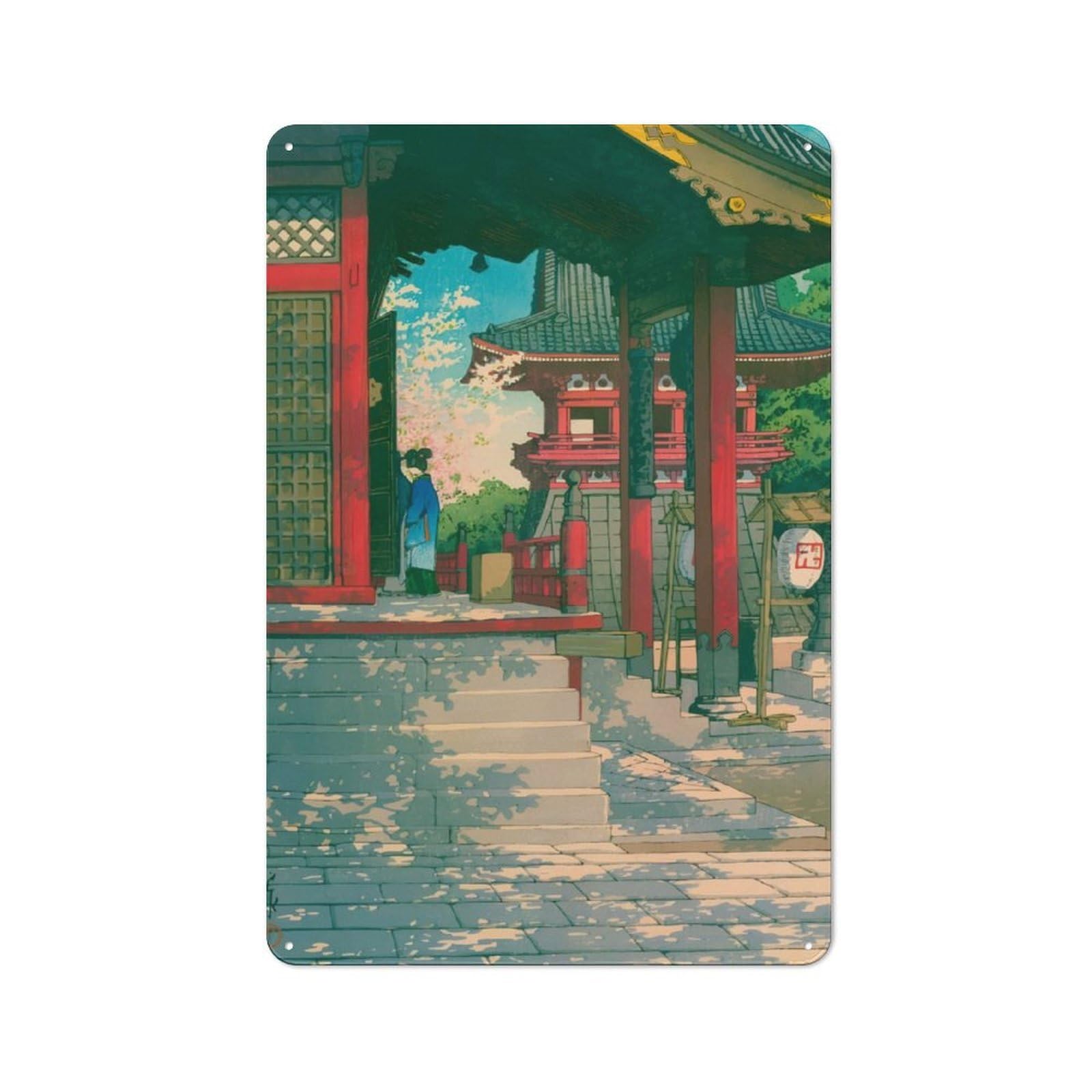 Junmoney Meguro Fudo Temple Tin Wall Plaque 30X20cm With For Man Cave Or Games Room, A New Home Present For Leisure-Room Decor Enthusiasts