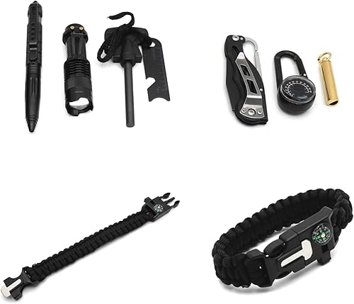 Miniatura 9 de HongK - Equipo al aire libre Survival Kit 8 en 1 Herramientas de emergencia plegables portátiles militares Camping táctico al aire libre Desastre