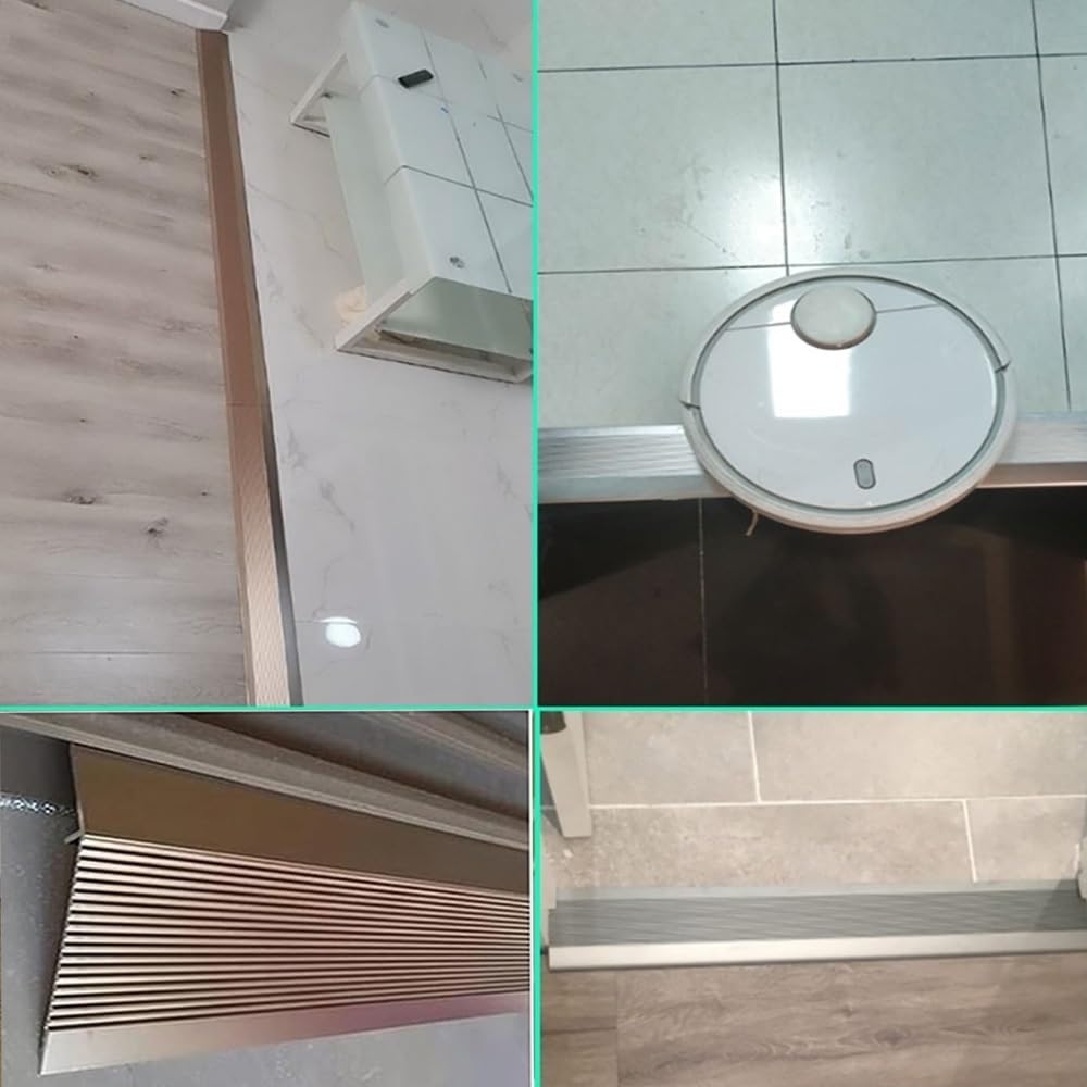 Metalowy profil przejściowy 120 cm do winylowego progu podłogowego, regulacja wysokości 1,5-4,5 cm, antypoślizgowy pasek przejściowy, szary (70 cm / 27,5 cala)