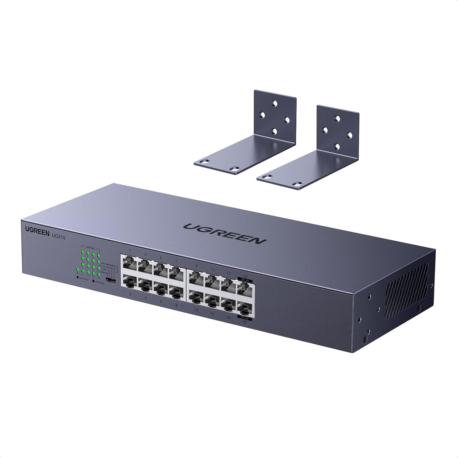 UGREEN 16 Port Gigabit Switch, Rackmount Plug & Play Ethernet Switch, 4 Mode, Unmanaged Network Splitter for Office & Business, Metal Fanless Desktop & Wall Mount Hub for NAS, PC, Printer, Router