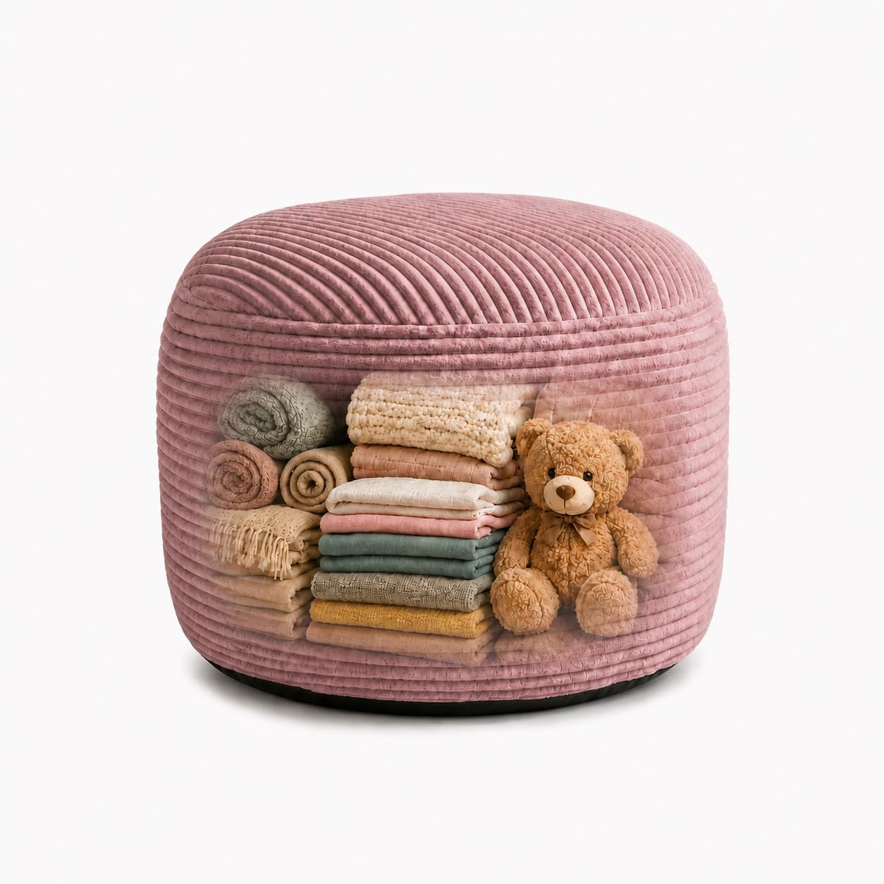 Storage Pouf Cover, No Filler, Corduroy, Dusty Rose, 20 Inch