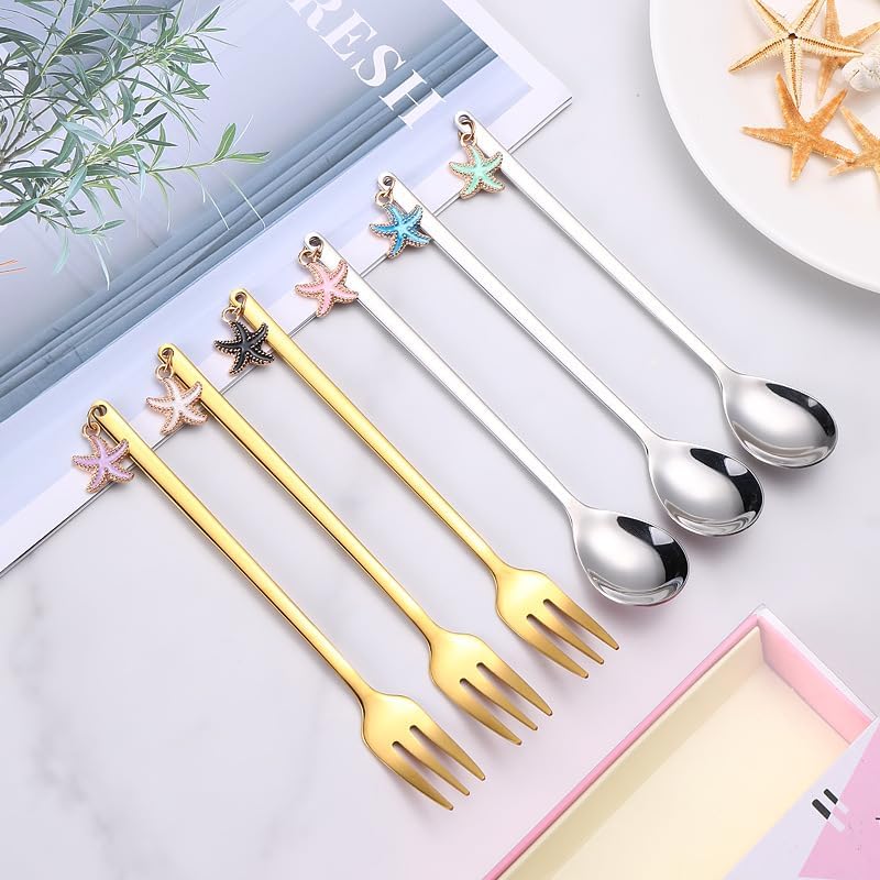 Silverware Flatware Set, 6/24/36/48/60/72 Pieces Dessert Spoons Gold Long Handle Small Round Spoon 304 Stainless Steel Coffee Stirring Spoon(Silver,24 Pieces for 4)