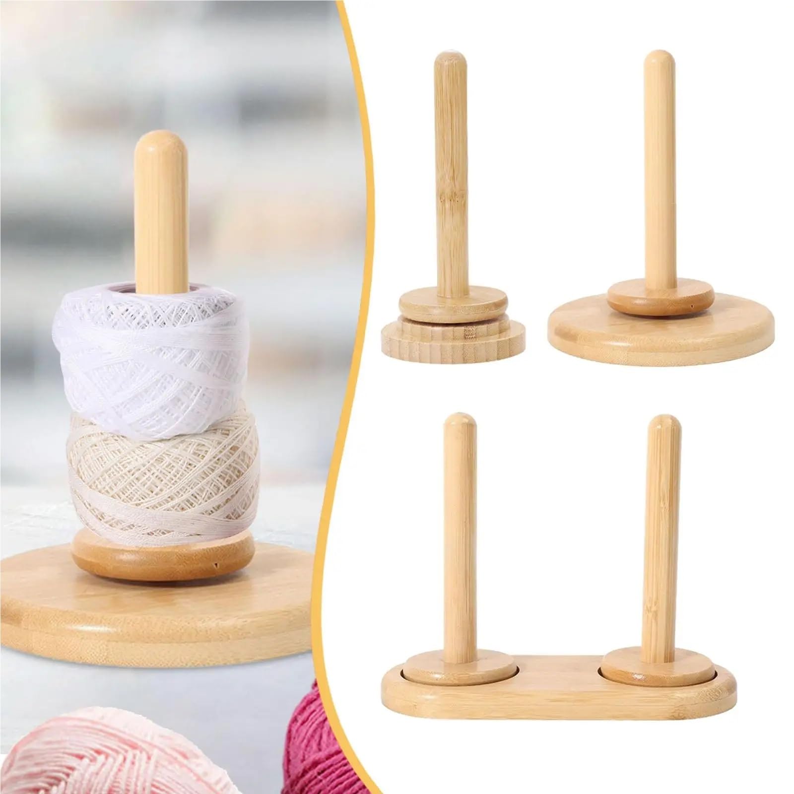 Ovilladora de Madera Soporte de hilo madera, accesorios costura estables, organizador tejido ganchillo desmontable resistente(2 Axes)