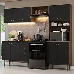 Armário de Cozinha Compacta 235cm Rustic/preto Gourmet Madesa 01