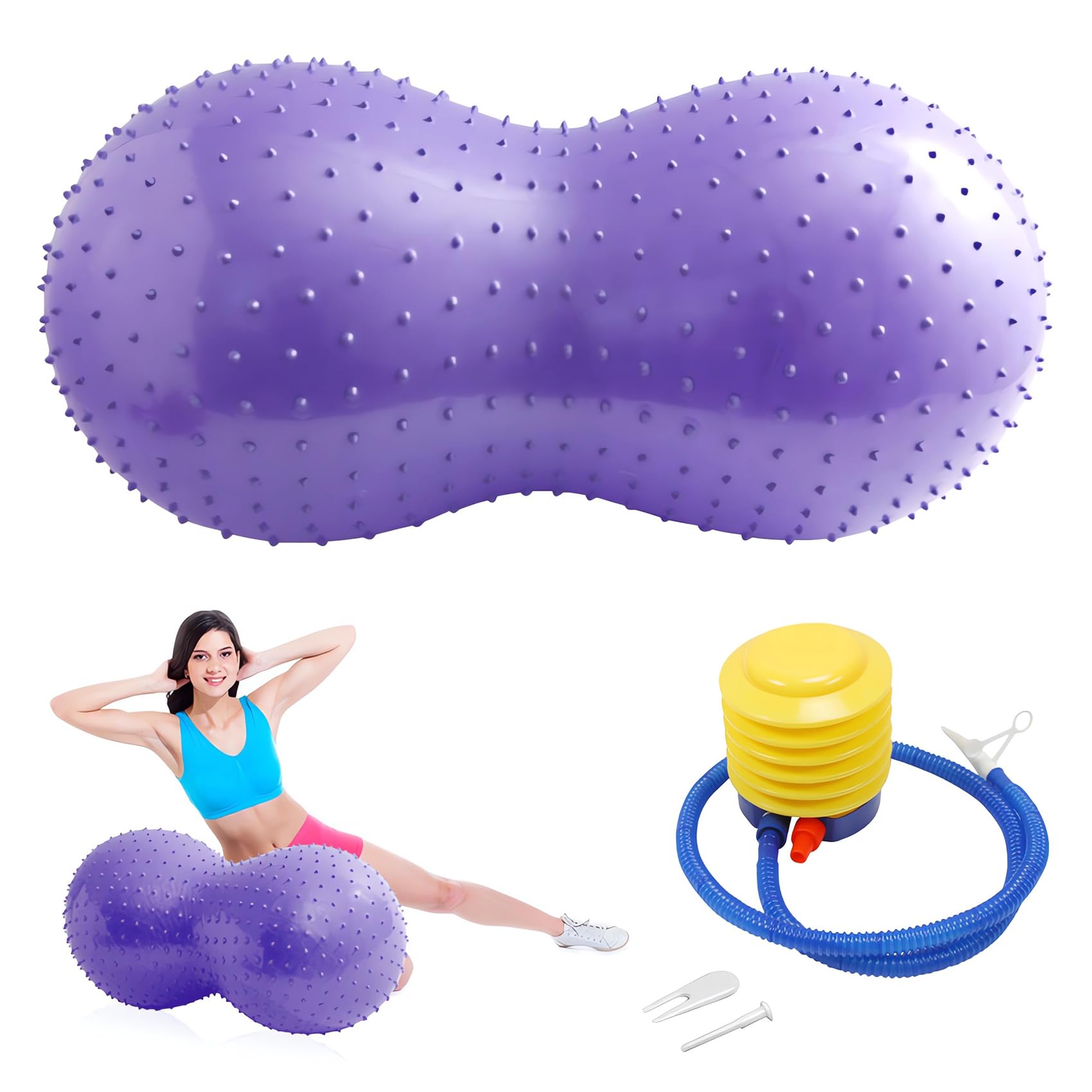 DAJASD Peanut Shape Ball, 90x45CM Anti-Burst Sensory Peanut Ball with Pump for Adults, Thickened Peanut Shape Exercise Ball for Yoga, Pilates, Pregnancy, Core Training & Physical Therapy - Purple