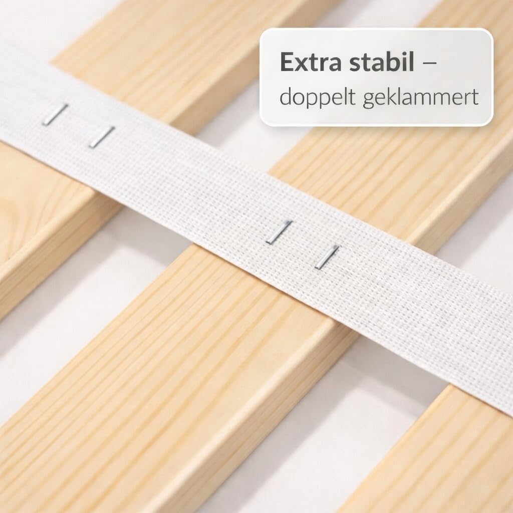 Verdone Rollrost Premium Lattenrost 140x200 cm aus Massivholz – mit 23 extra stabilen Latten, vormontiert, rollbar & stapelbar, Bettrost als Matratzenunterlage, 34 mm Leistenabstand
