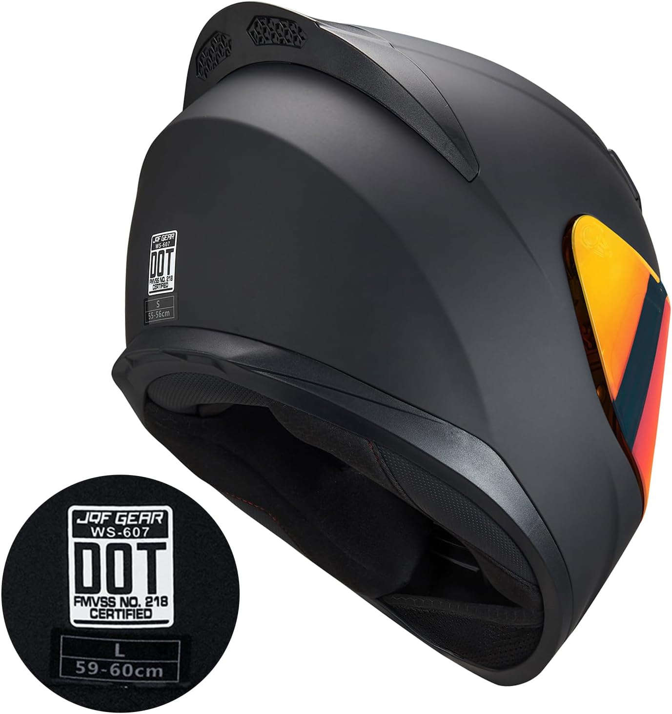 Full Face Helmet Black Motorcycle Motorbike Street Bike Racing Helmets for Adults WS-607 DOT Approved