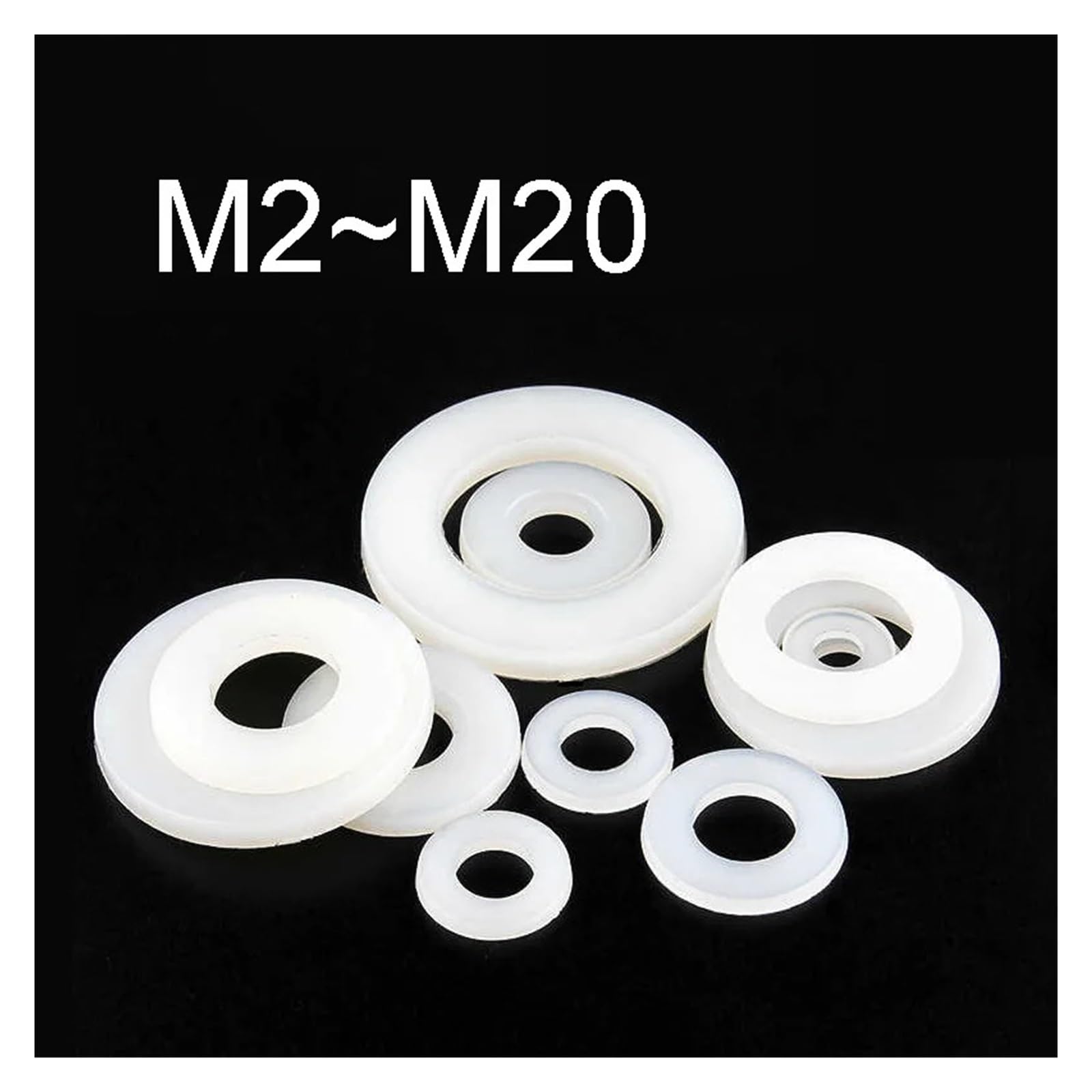 50~300 STK. Weiße flache Unterlegscheiben aus Kunststoff und Nylon M2 M2.5 M3 M4 M5 M6 M8 M10 M12 M14 M16 M18 M20/1 mm~3 mm harte Kunststoff-Dichtungsscheiben(M20x36x3-50PCS)