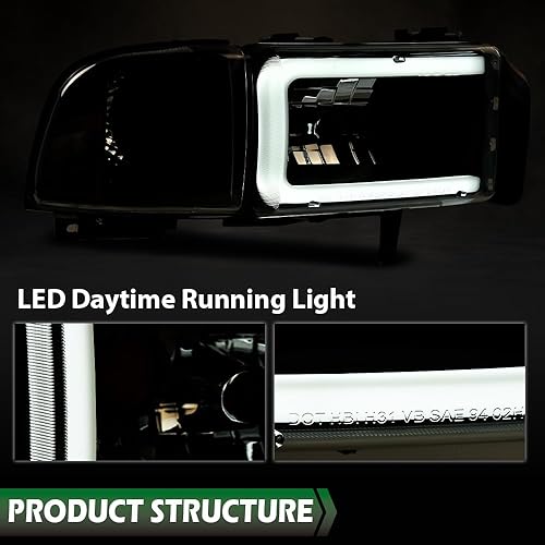 Miniatura 5 de GRAND ORANGE Tira de luz LED sin bombillas compatibles con Dodge Ram 1500 1994-2001Dodge Ram 2500 3500 1994-2002 lente transparente carcasa negra