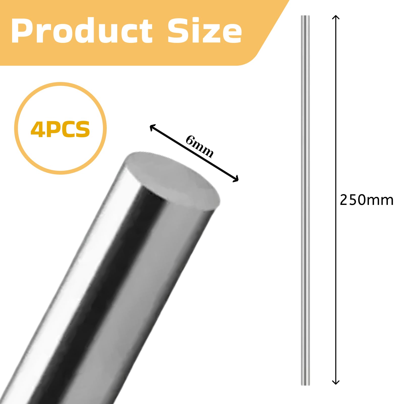 Aste Rotonde In Acciaio Inox 6mm, Tondino Acciaio Inox 304 Barre In Metallo Solido 6x250mm, 4 Pezzi