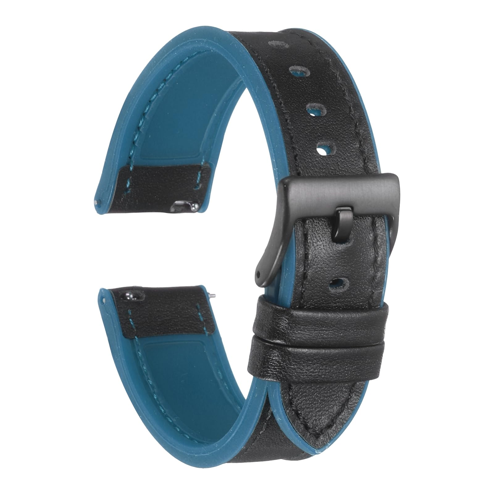 sourcing map Genuine Leather Watch Bands 20mm Width Soft Quick Release Watch Bands with Silicone Waterproof Lining, Black Blue
