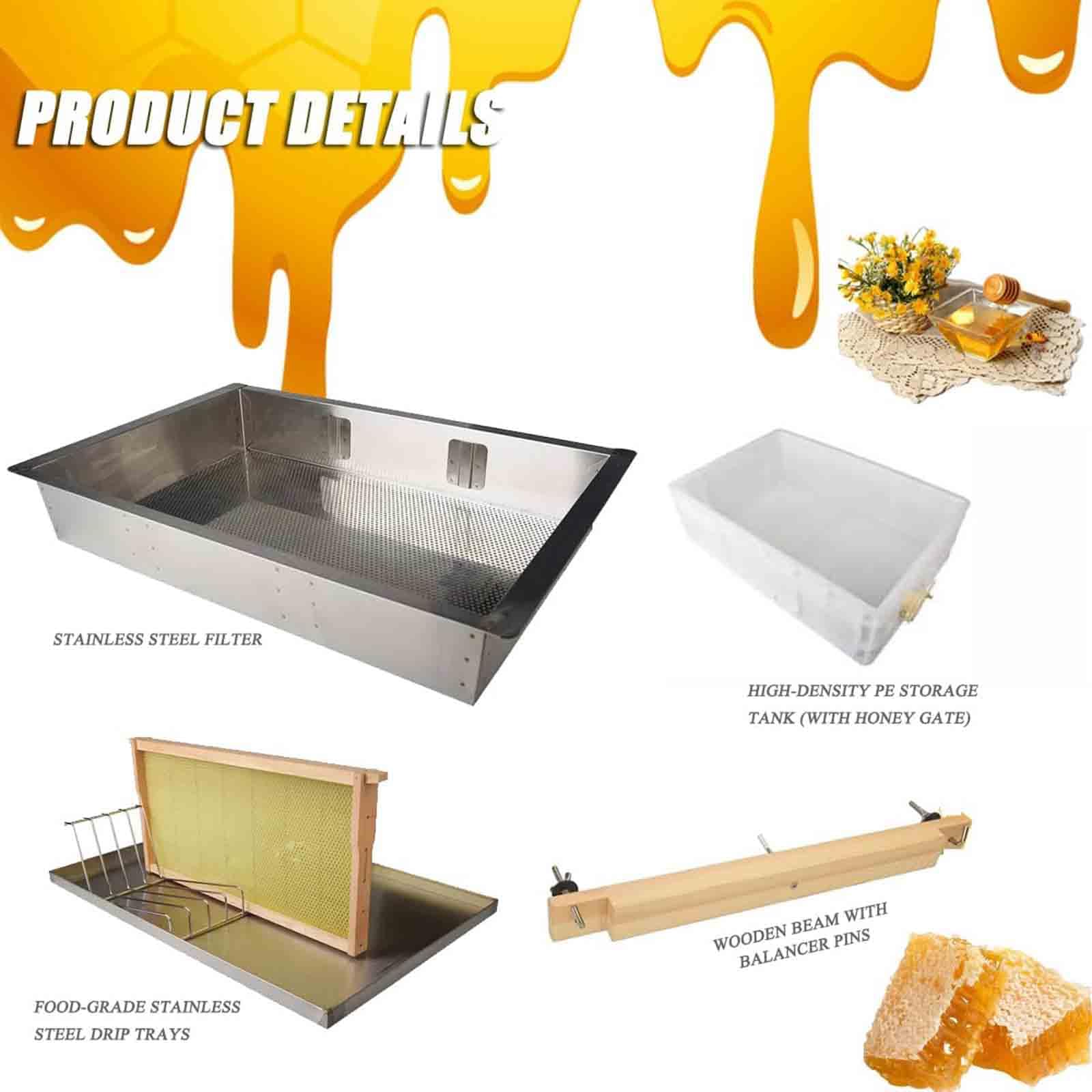 Estación de destapado de apicultura con bandeja de goteo de acero inoxidable y bañera de plástico, herramientas de recolección de miel, fácil de limpiar, adecuada para granjas y apicultura