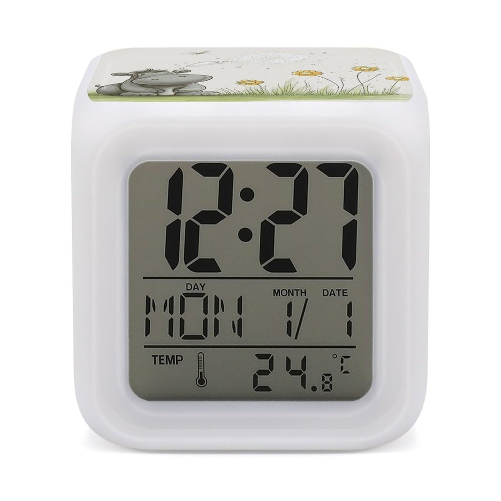 JTREHY Hippo and Dandelion Alarm Clock Seven Color Night Light Digital Clock Precision Reliable Alarms Clocks for Bedroom Heavy Sleepers Adults Gift for Men and Women