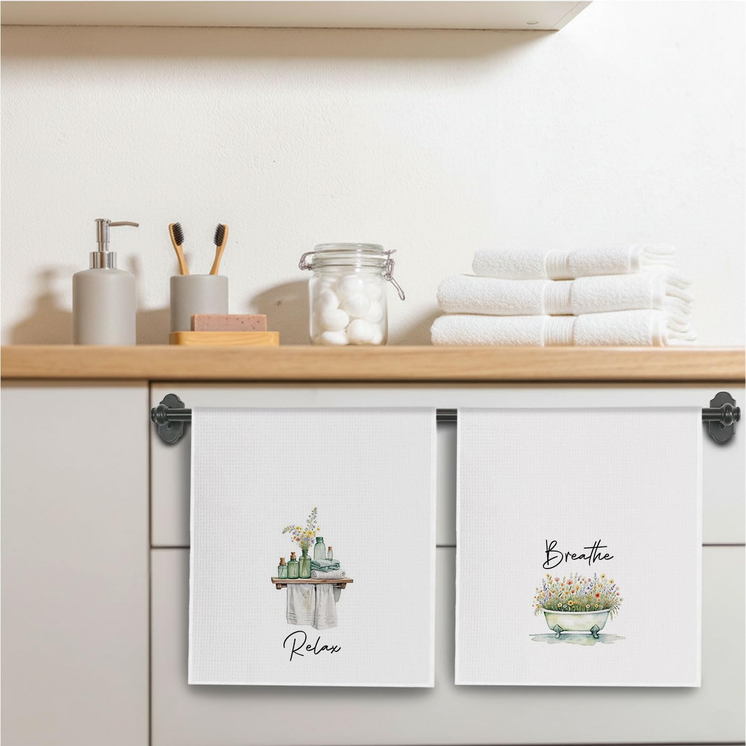 Rustic Floral Bathroom Decor Hand Towels, Cottagecore Wildflower Botanical Breathe Unwind Soak Relax Decorative Hand Towel for Bathroom Washroom Spa Gym, 16x24 Inch Set of 4 - Image 4