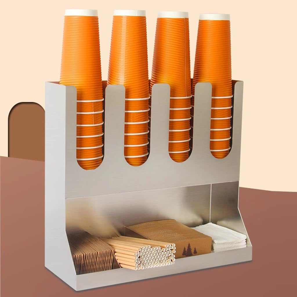 Set di organizer per stazioni da caffè, grande dispenser per tazze di carta, in acciaio inox, usa e getta, organizer per tazze da caffè e condimenti