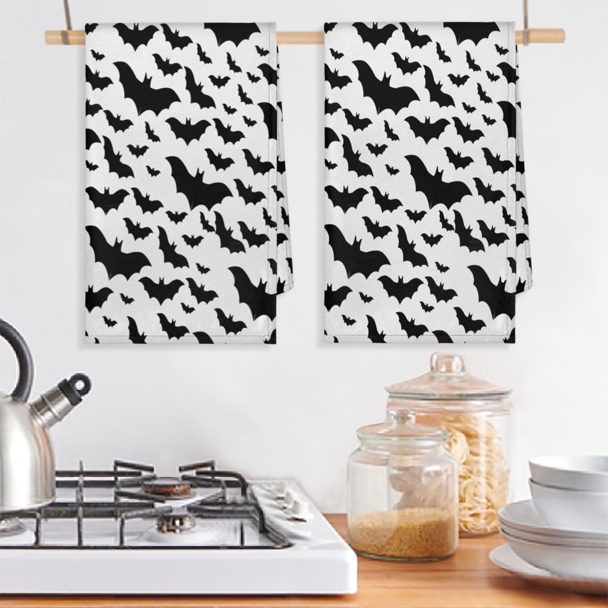 Macarrie Halloween-Küchentücher Set – 4 Stück, 35,6x53,3 Cm, Mikrofaser, Saugfähig Mit Katzen-Muster